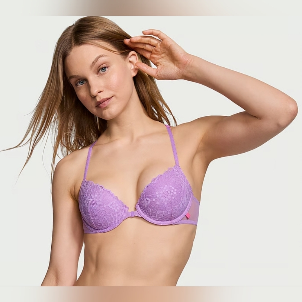 Sexy T-Back Lace Push Up bra, Color: Secret Crush Purple, Size 32DD (E)